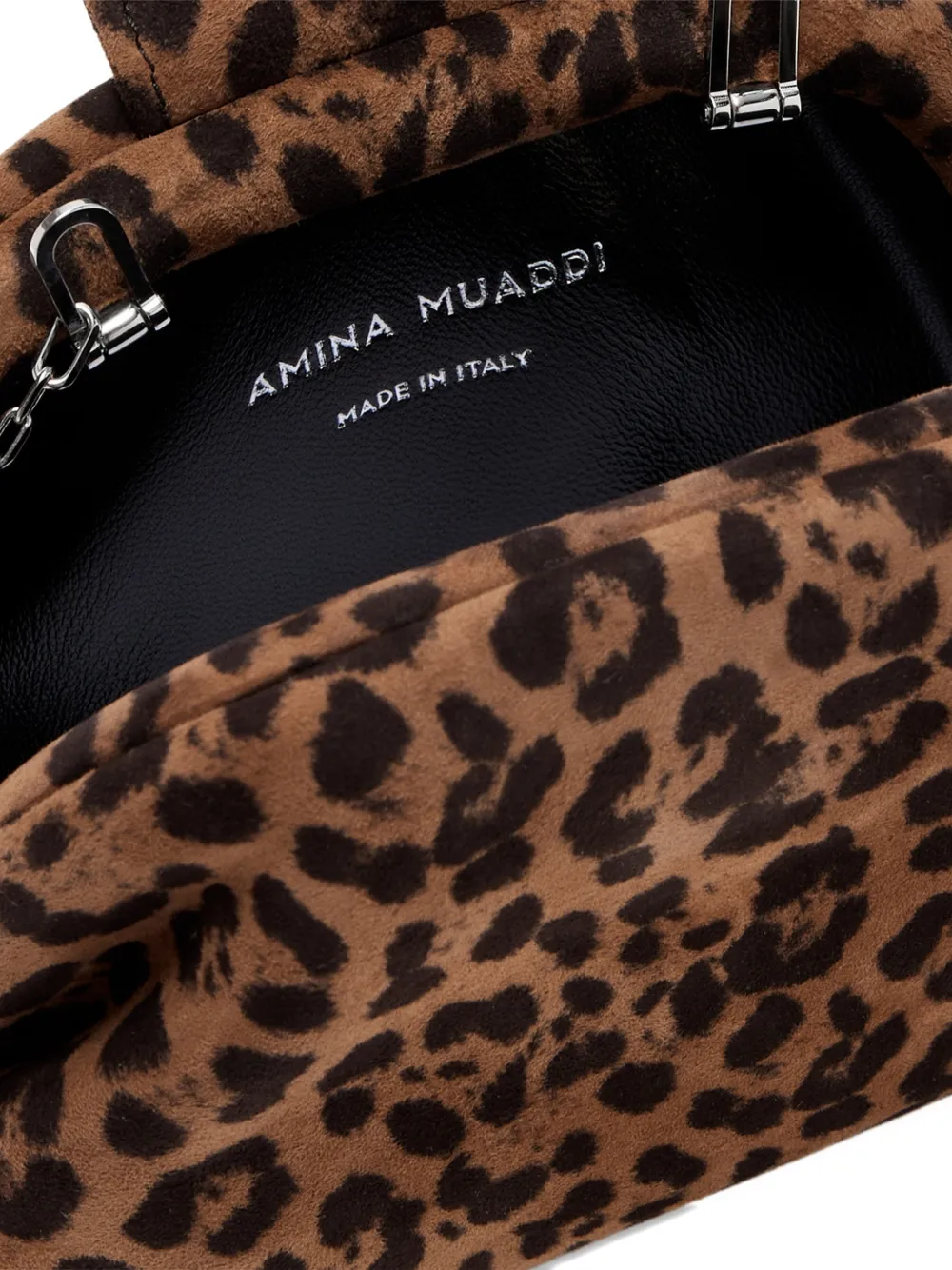 Amina Muaddi Camelia mini-tas met luipaardprint Bruin