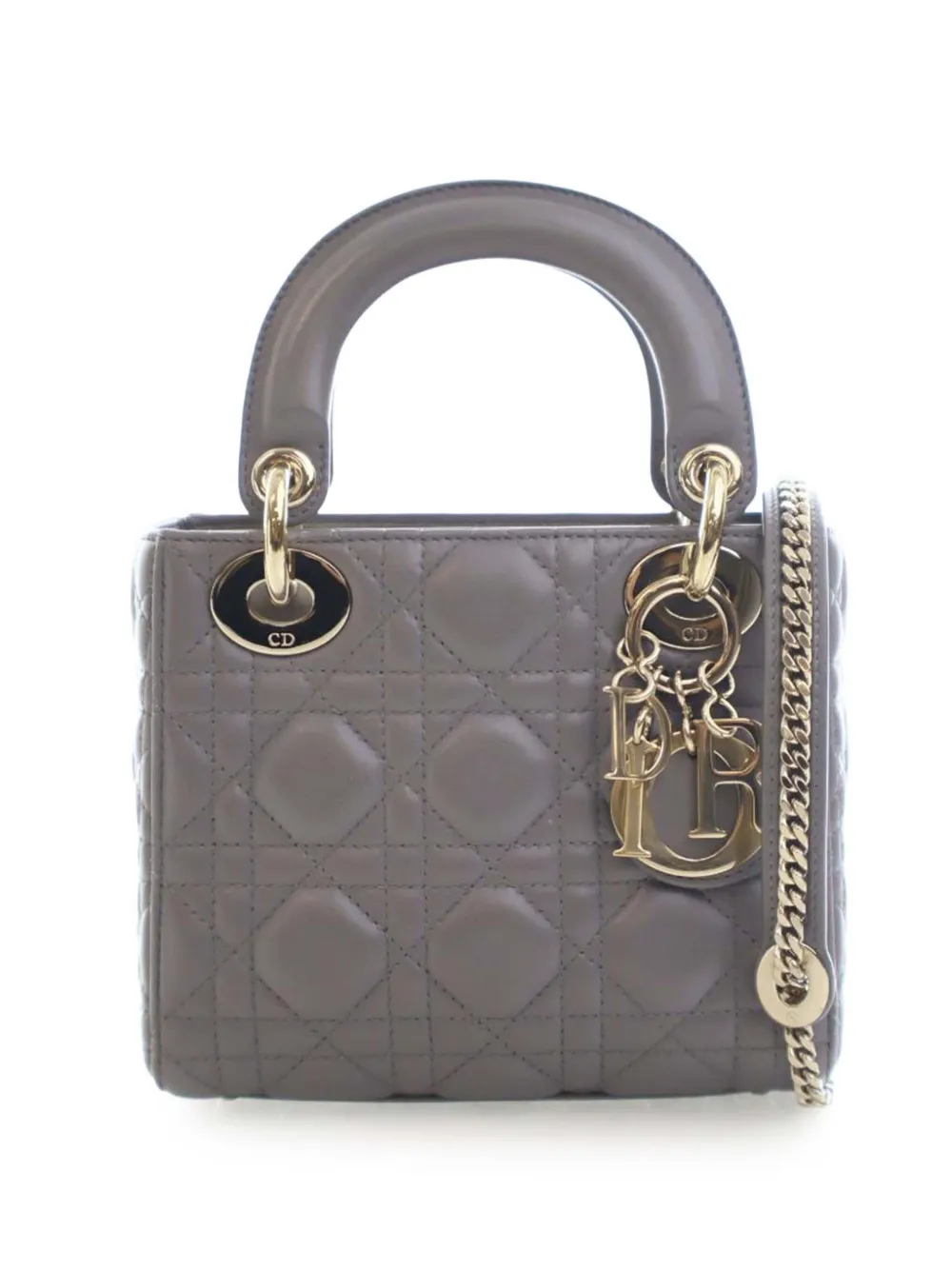 Christian Dior Pre-Owned 2017 Mini Lambskin Cannage Lady Dior satchel - Grigio