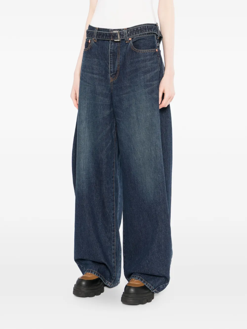 Sacai exposed-seam wide-leg jeans - Blauw