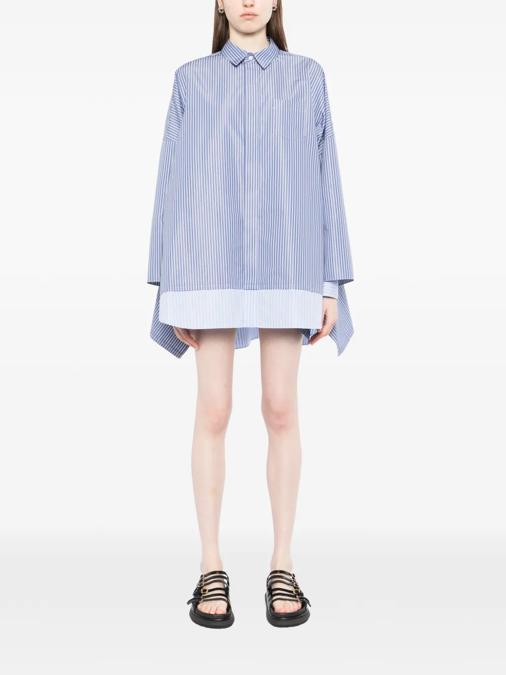 sacai Gestreepte popeline blouse met strik Blauw