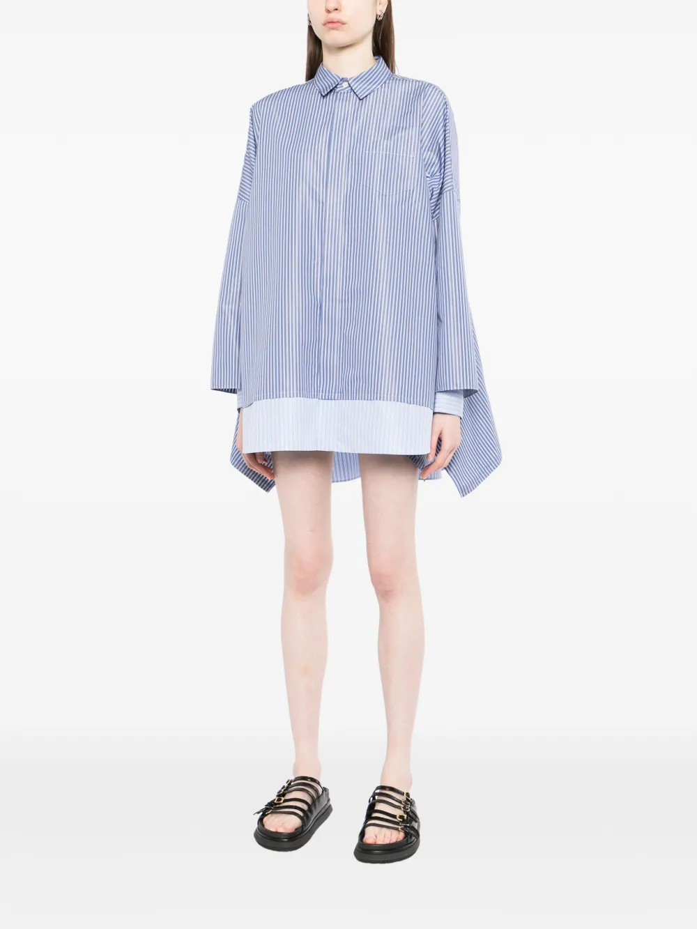 sacai Gestreepte popeline blouse met strik Blauw