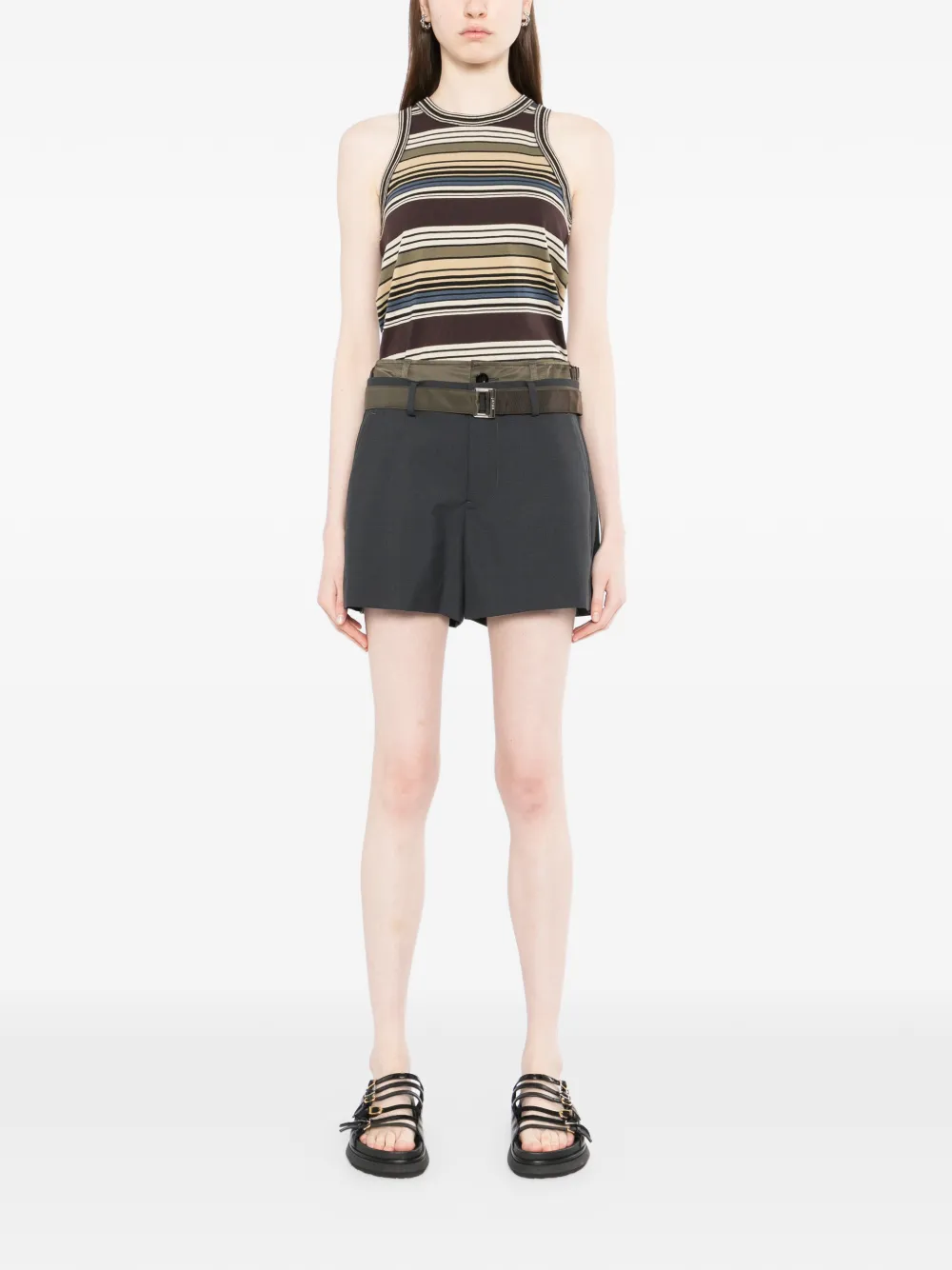 sacai belt side-panel shorts - Grigio