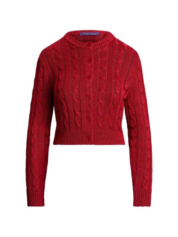 Ralph Lauren Collection Cable-knit Cropped Cardigan in Red