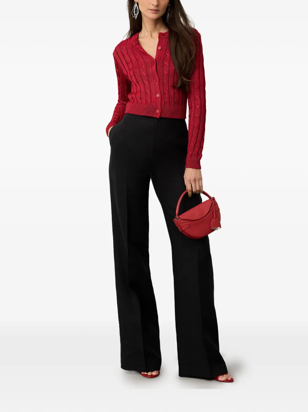  Ralph Lauren Collection Cable-knit Cropped Cardigan - Red 