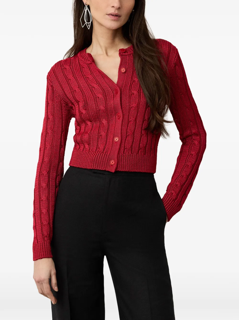  Ralph Lauren Collection Cable-knit Cropped Cardigan - Red 