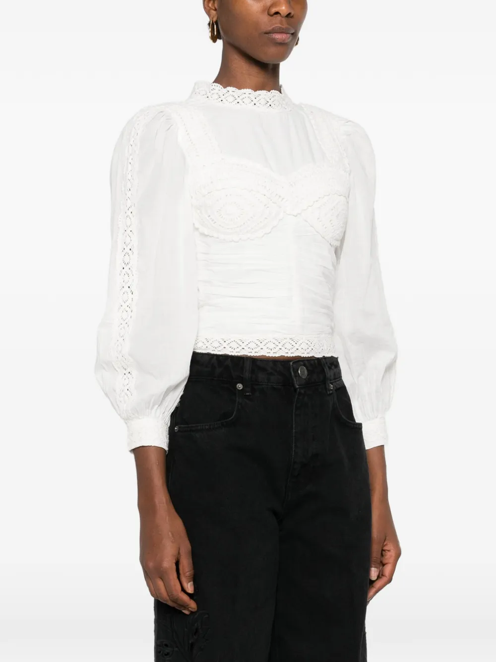  Farm Rio Lace Long-sleeve Blouse - White 