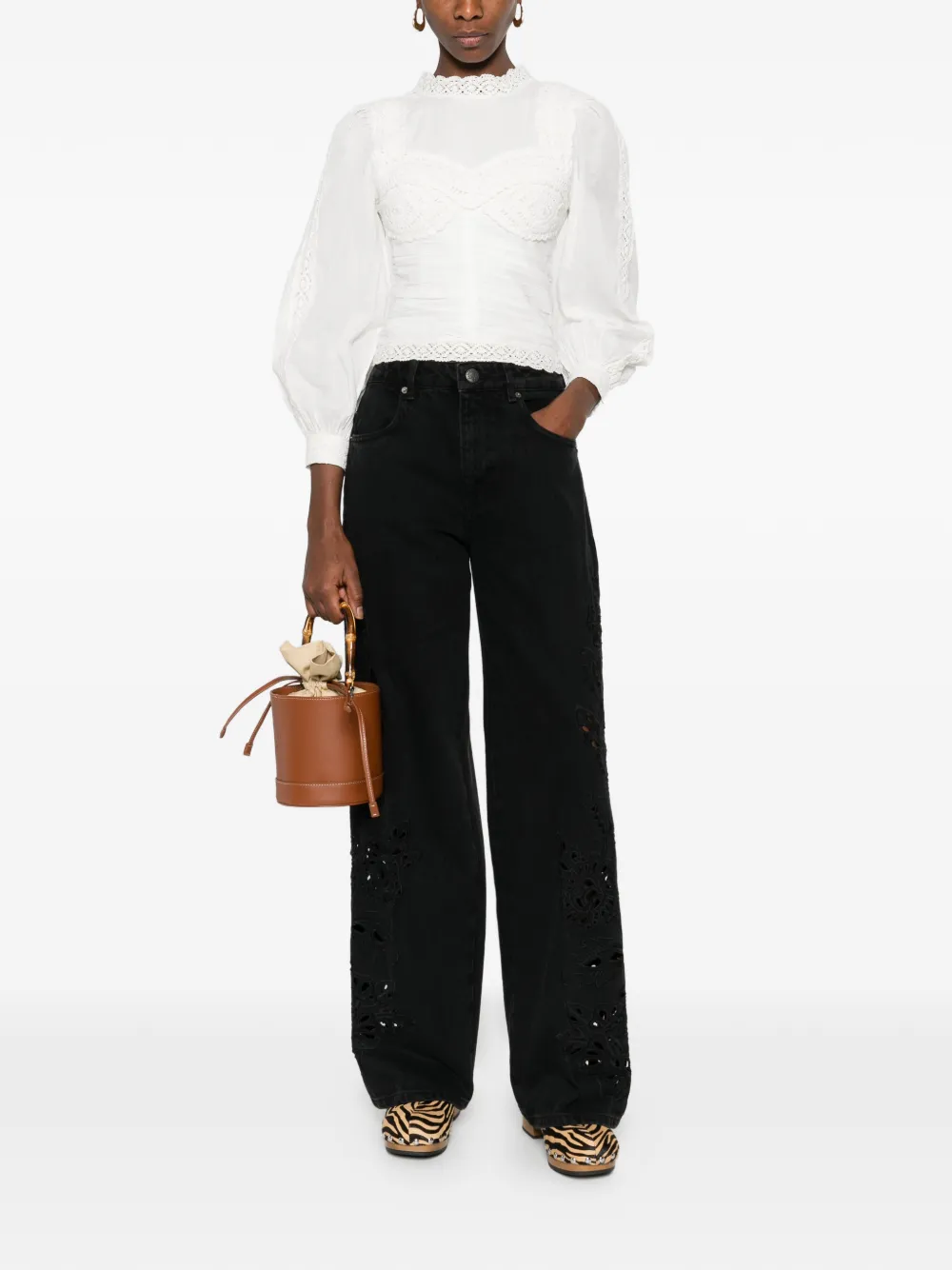 FARM Rio lace long-sleeve blouse - Wit