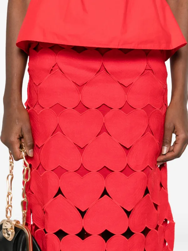 Farm Rio Hearts Midi Women Skirt - Red