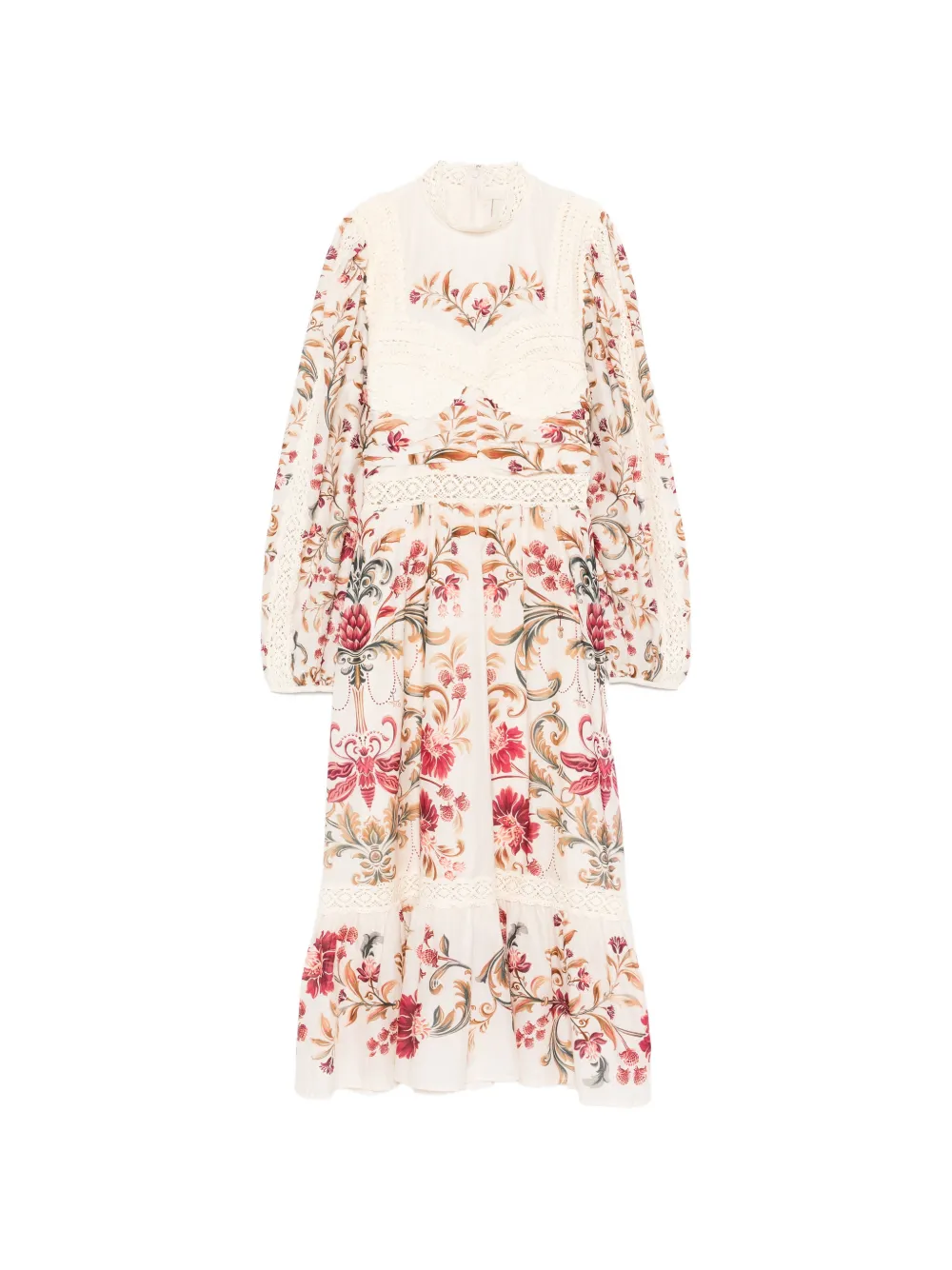 FARM Rio lace floral-print midi dress - Toni neutri