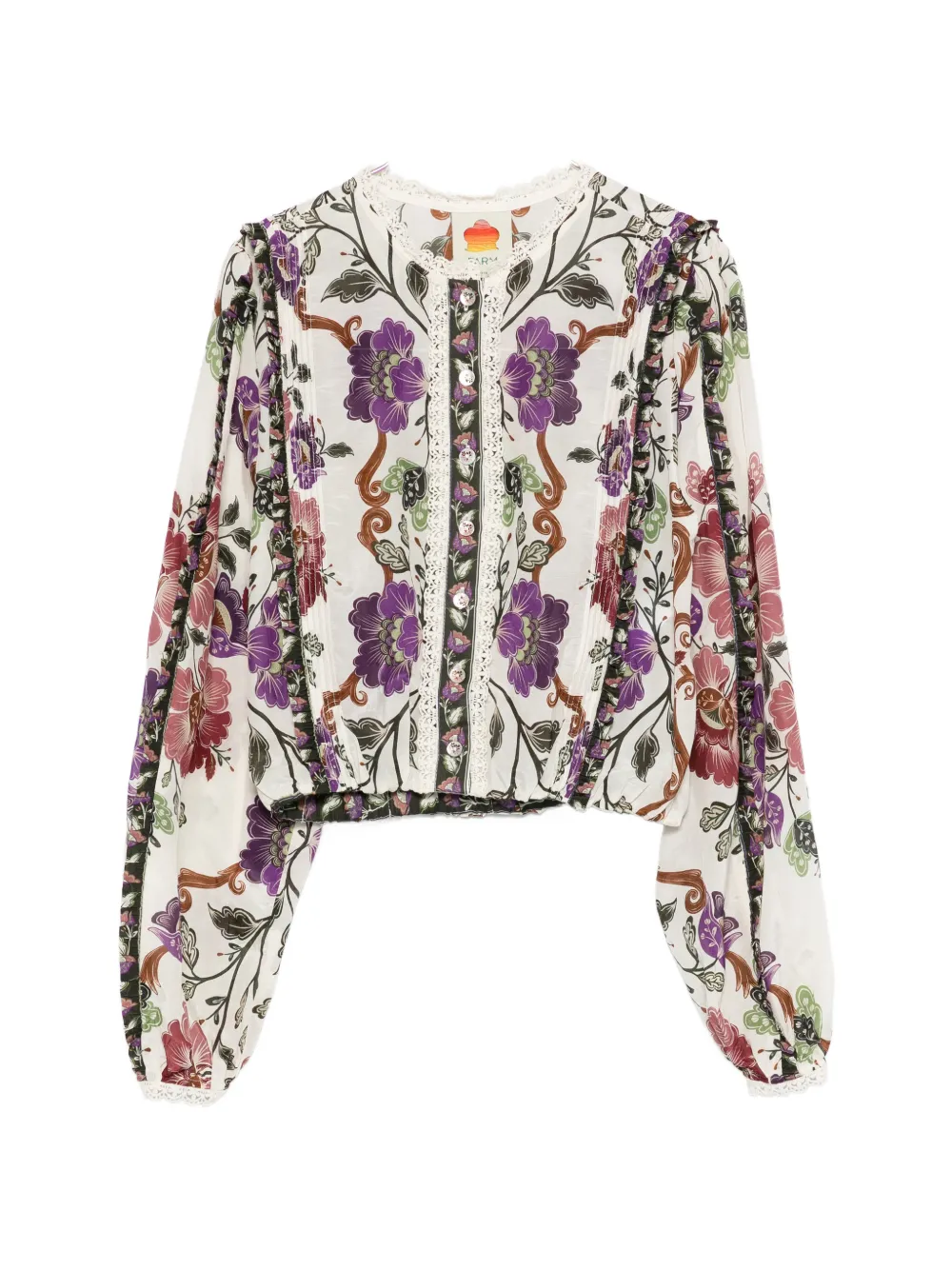 FARM Rio floral lace-trim shirt - Bianco