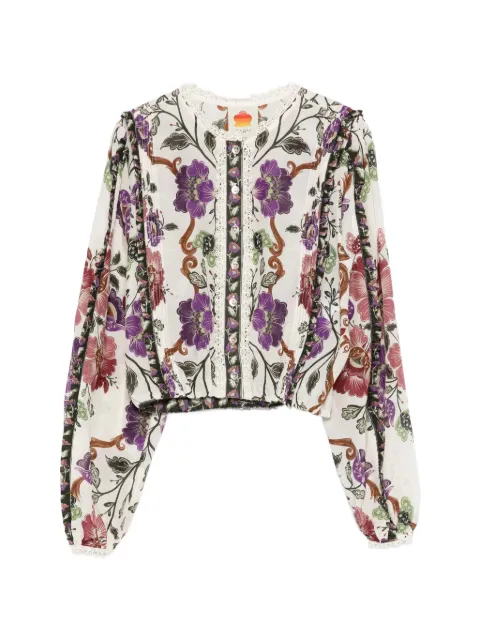 FARM Rio floral lace-trim shirt
