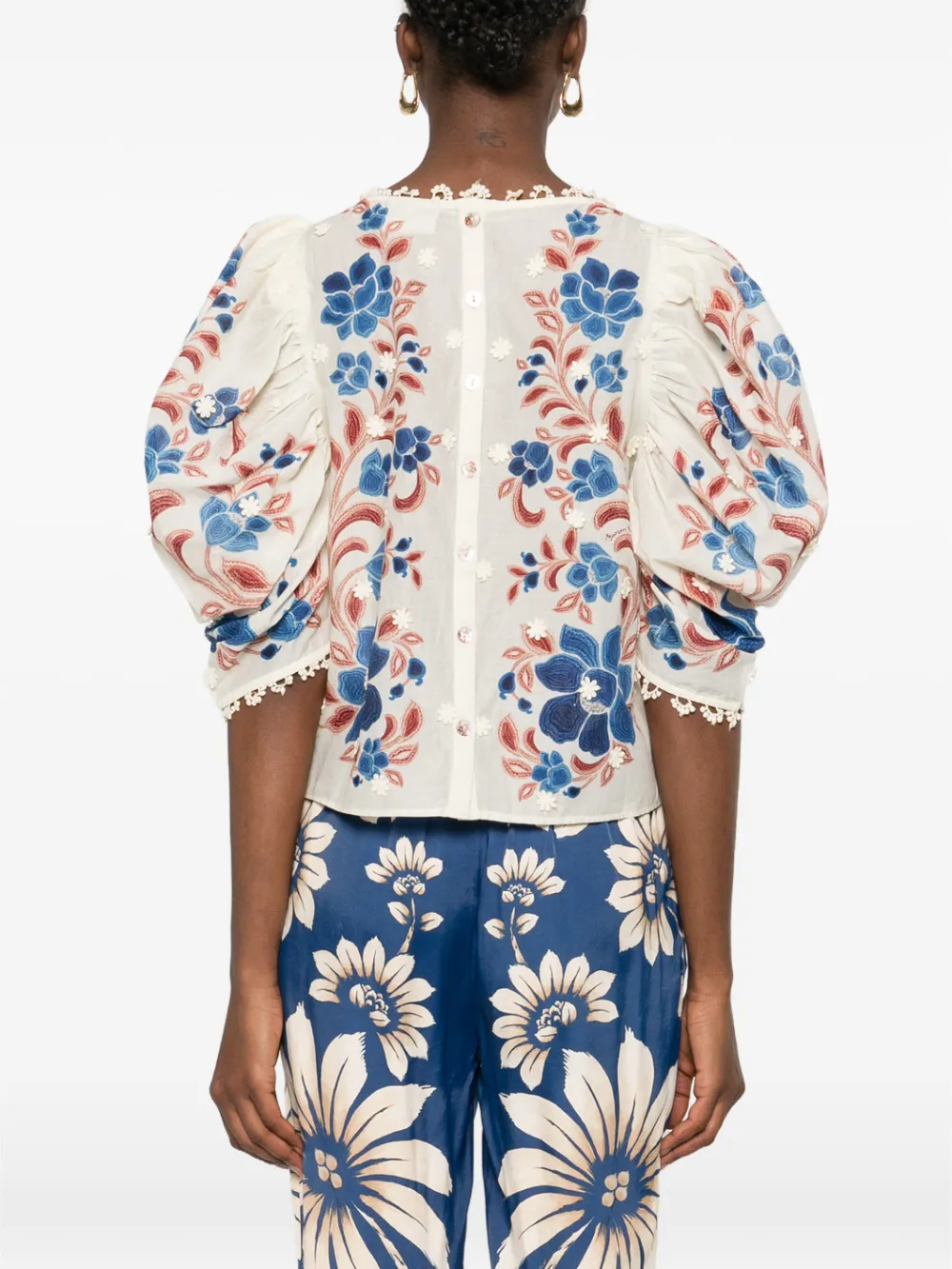 FARM Rio Shirt met geborduurde bloemen Beige