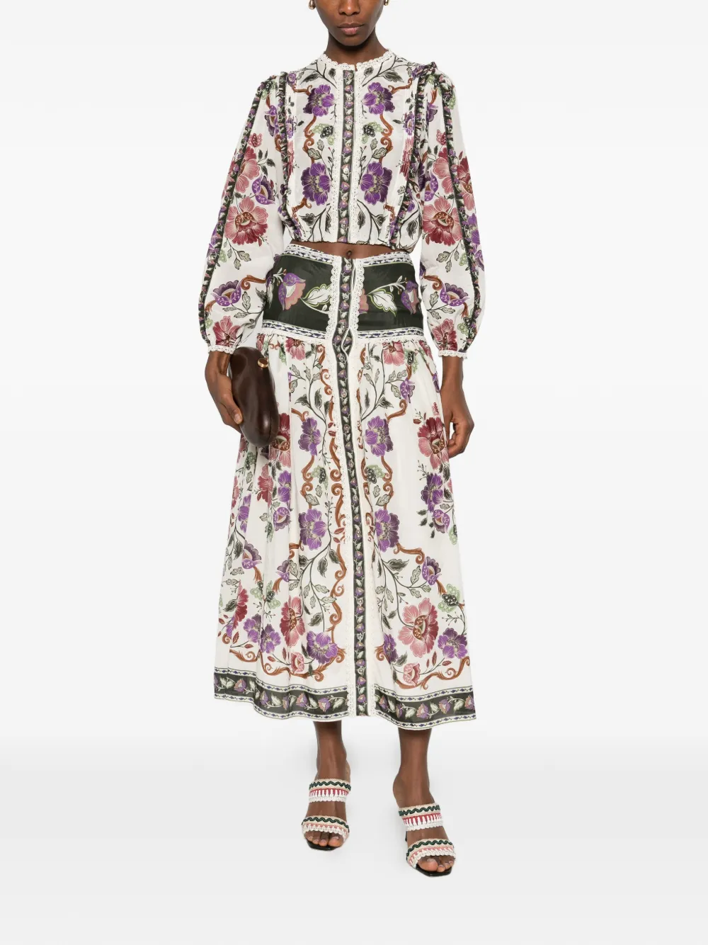 FARM Rio floral-print midi skirt - Beige