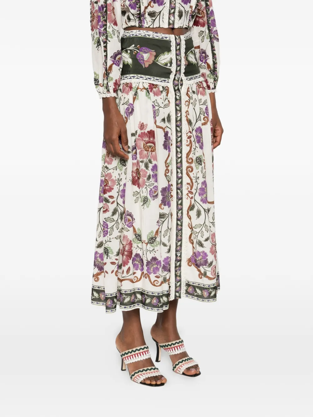 FARM Rio Midi-jurk met bloemenprint Beige