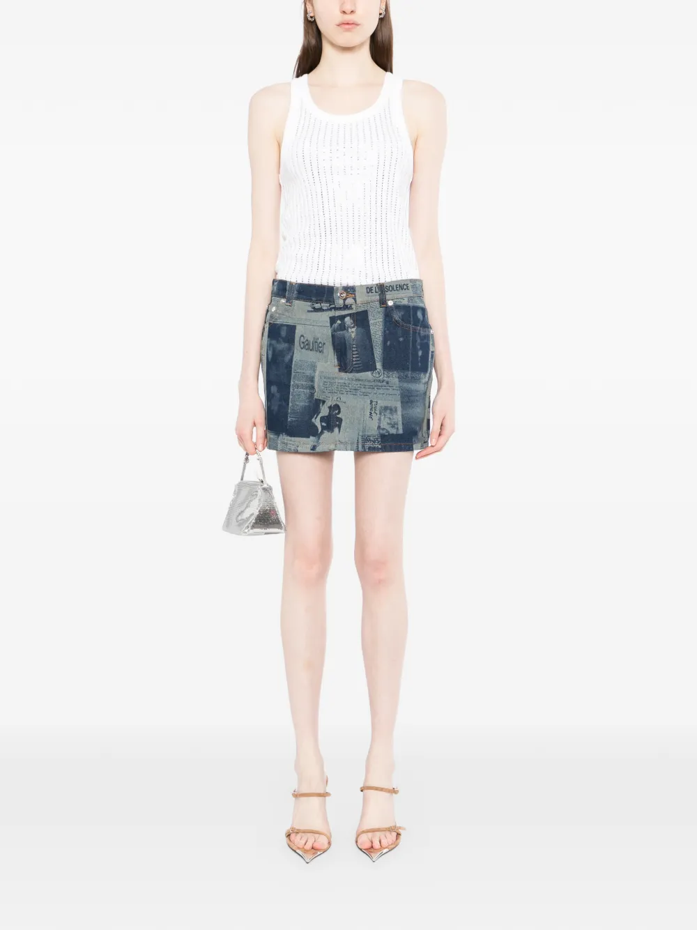 Jean Paul Gaultier newspaper print mini skirt - Blauw