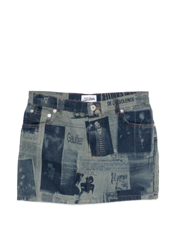 Jean Paul Gaultier Newspaper Print Mini Skirt in Blue