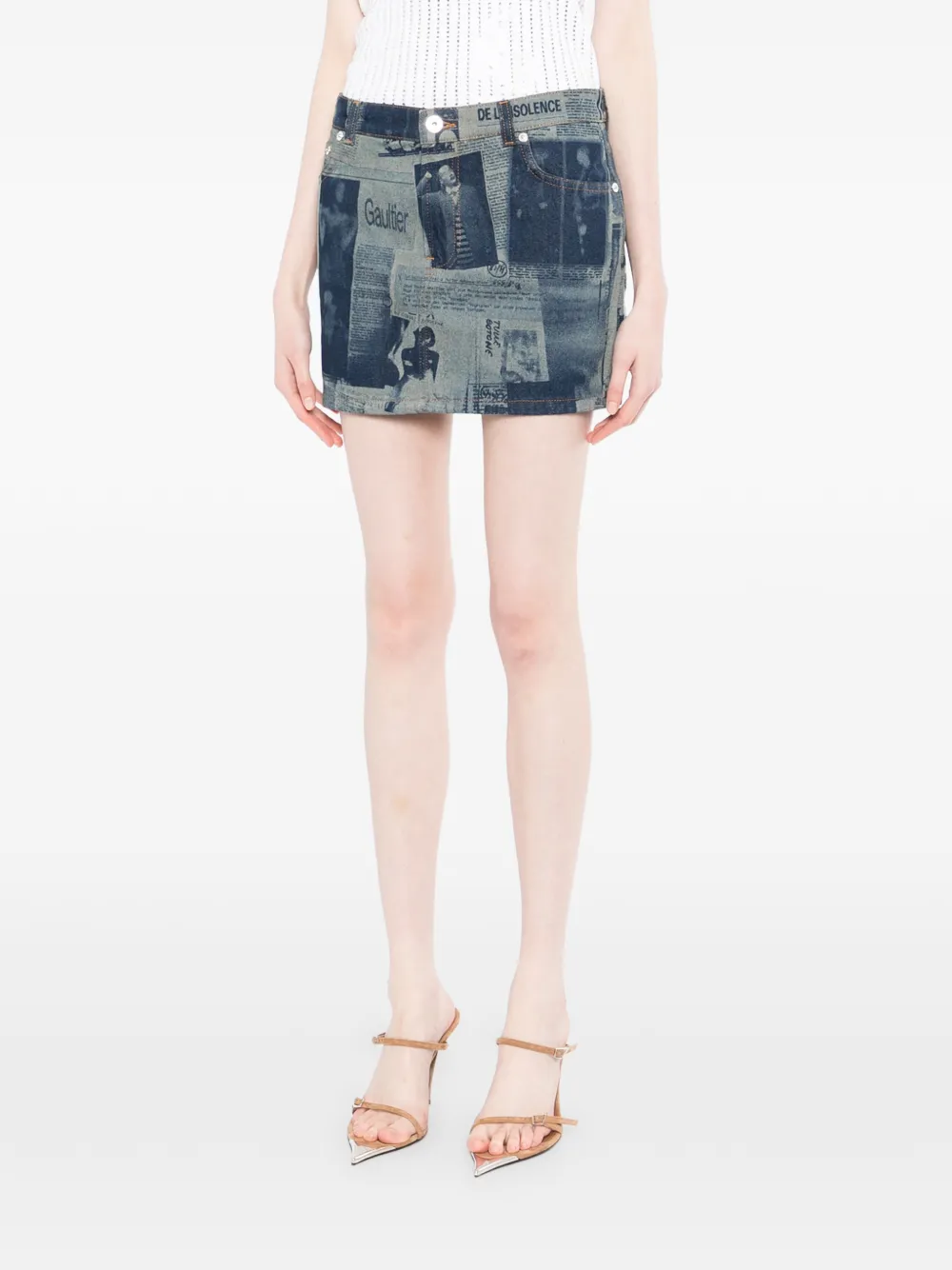  Jean Paul Gaultier Newspaper Print Mini Skirt - Blue 