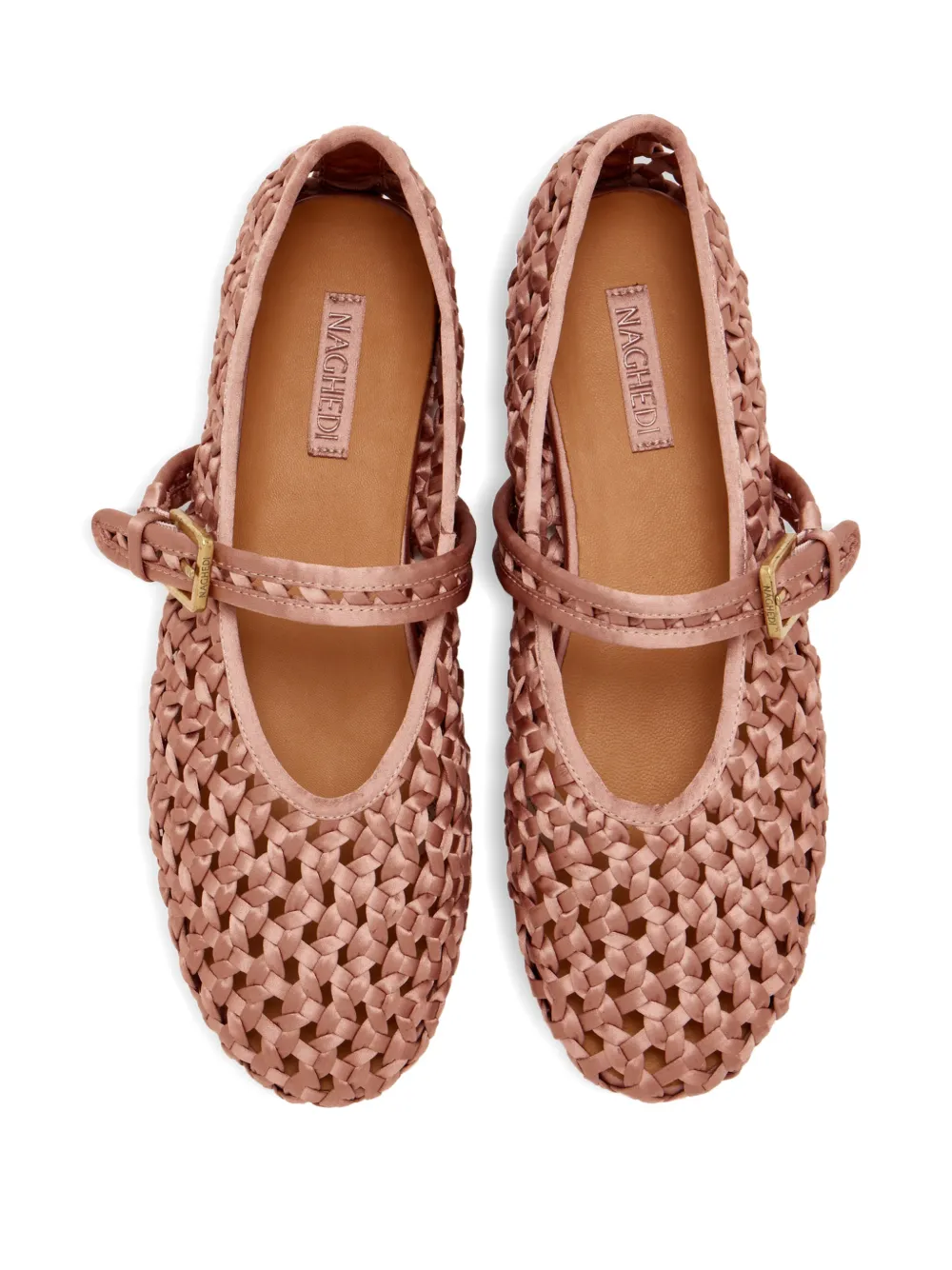 NAGHEDI Sydney Mary Jane woven-design buckle-fastening ballet flats - Roze