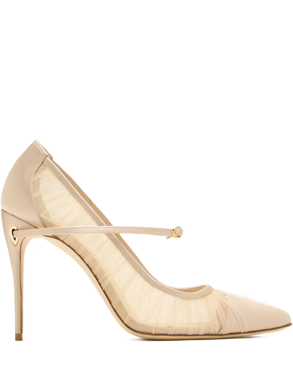 Jennifer Chamandi Lorenzo tulle strap pumps Beige