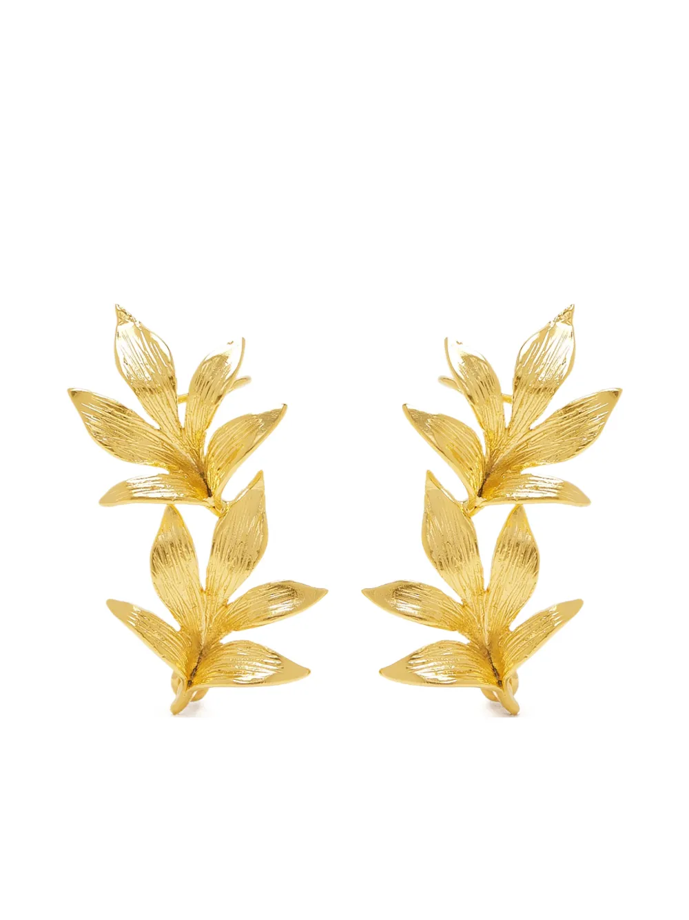 Lynyer Guzmania Crescendo leaf-motif ear cuffs - Oro