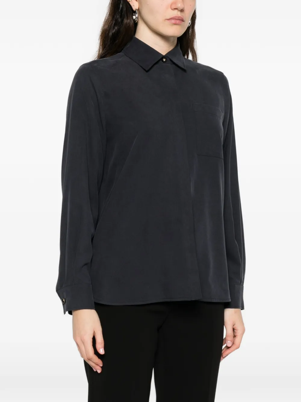 Max Mara Blouse met borstzak en lange mouwen Blauw