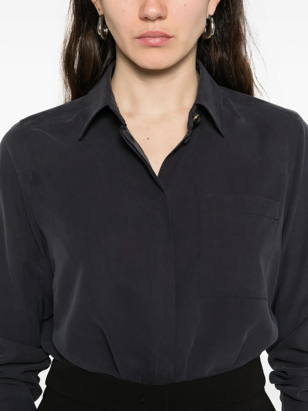 Max Mara Blouse met borstzak en lange mouwen Blauw