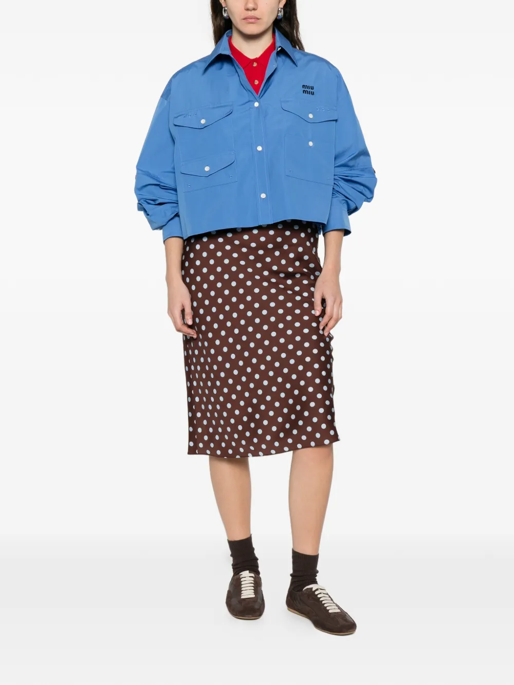 Miu Miu logo-embroidered shirt - Blauw