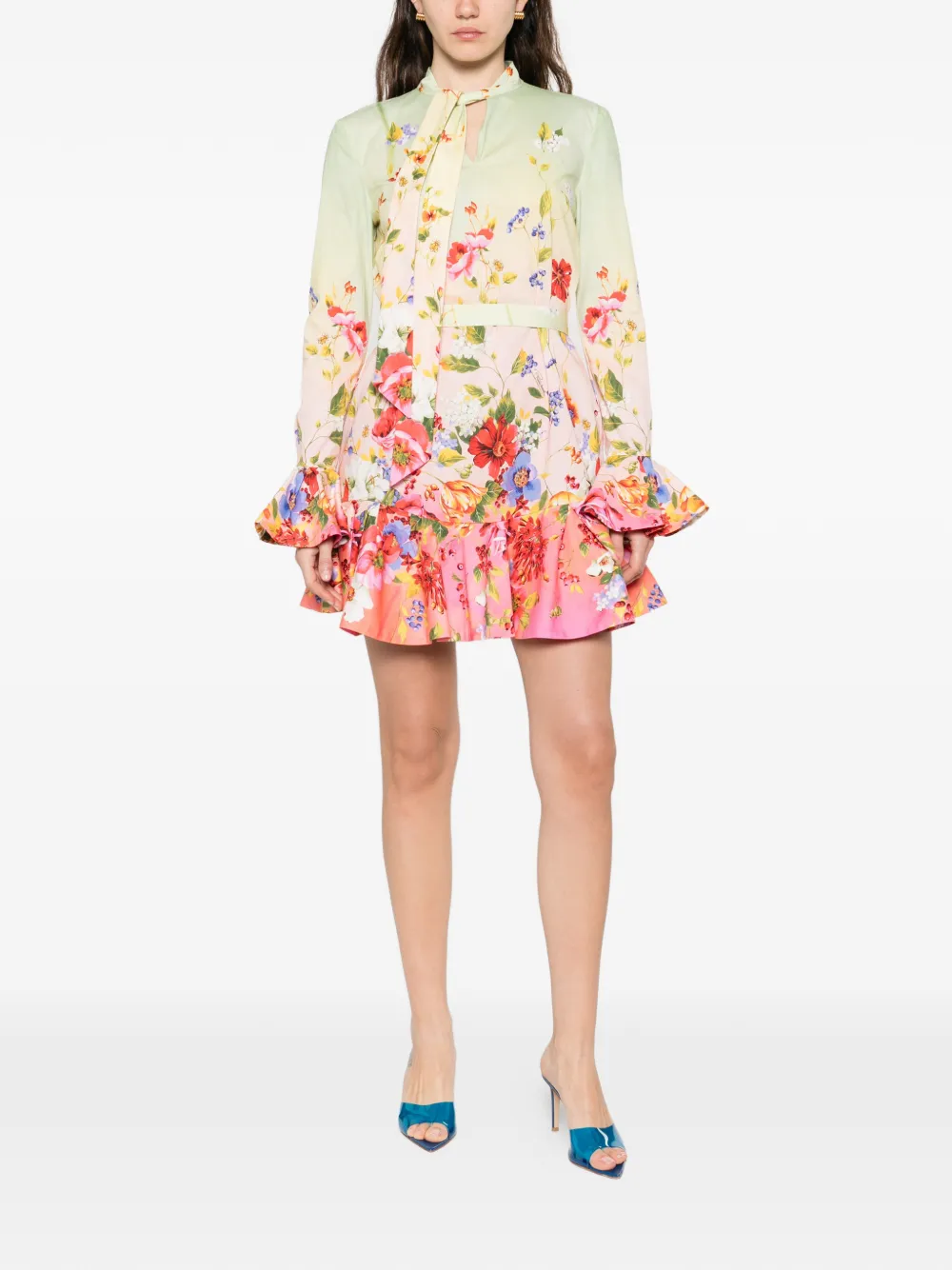 Roberto Cavalli floral ruffled mini dress - Roze