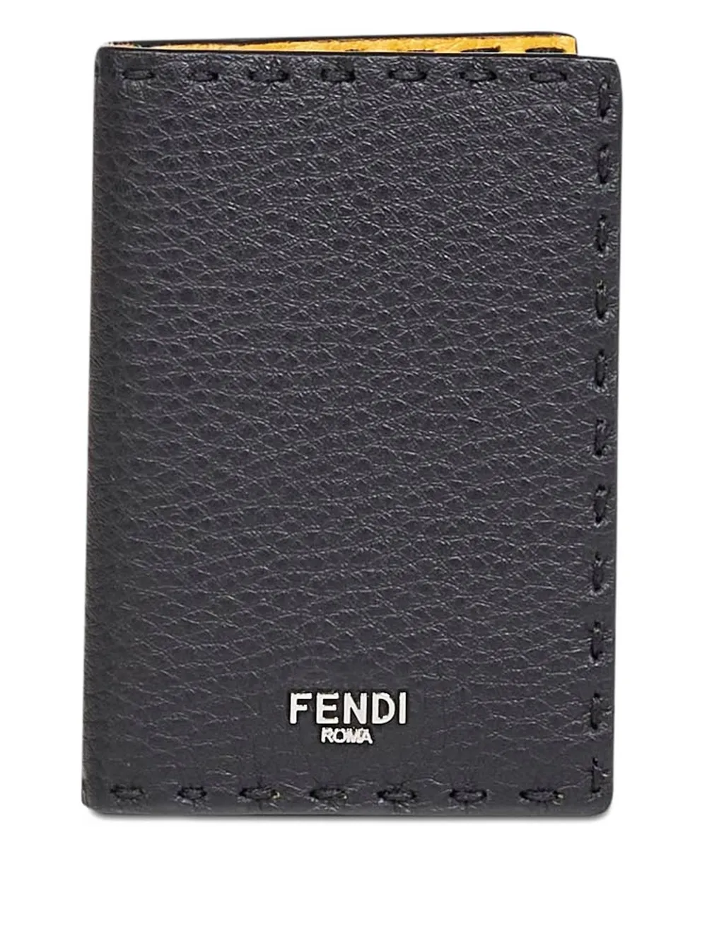 FENDI logo stitched leather cardholder - Nero