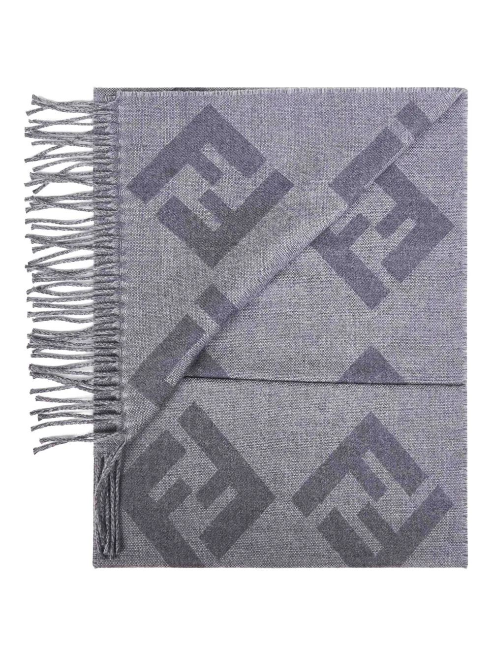 FENDI macro motif fringed scarf - Grey