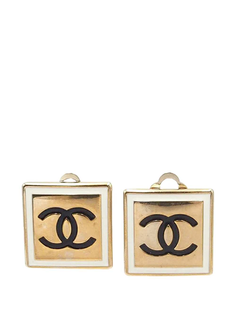 CHANEL Pre-Owned 2021 CC Gold Plated Resin Square Clip On Earrings costume earrings - Oro