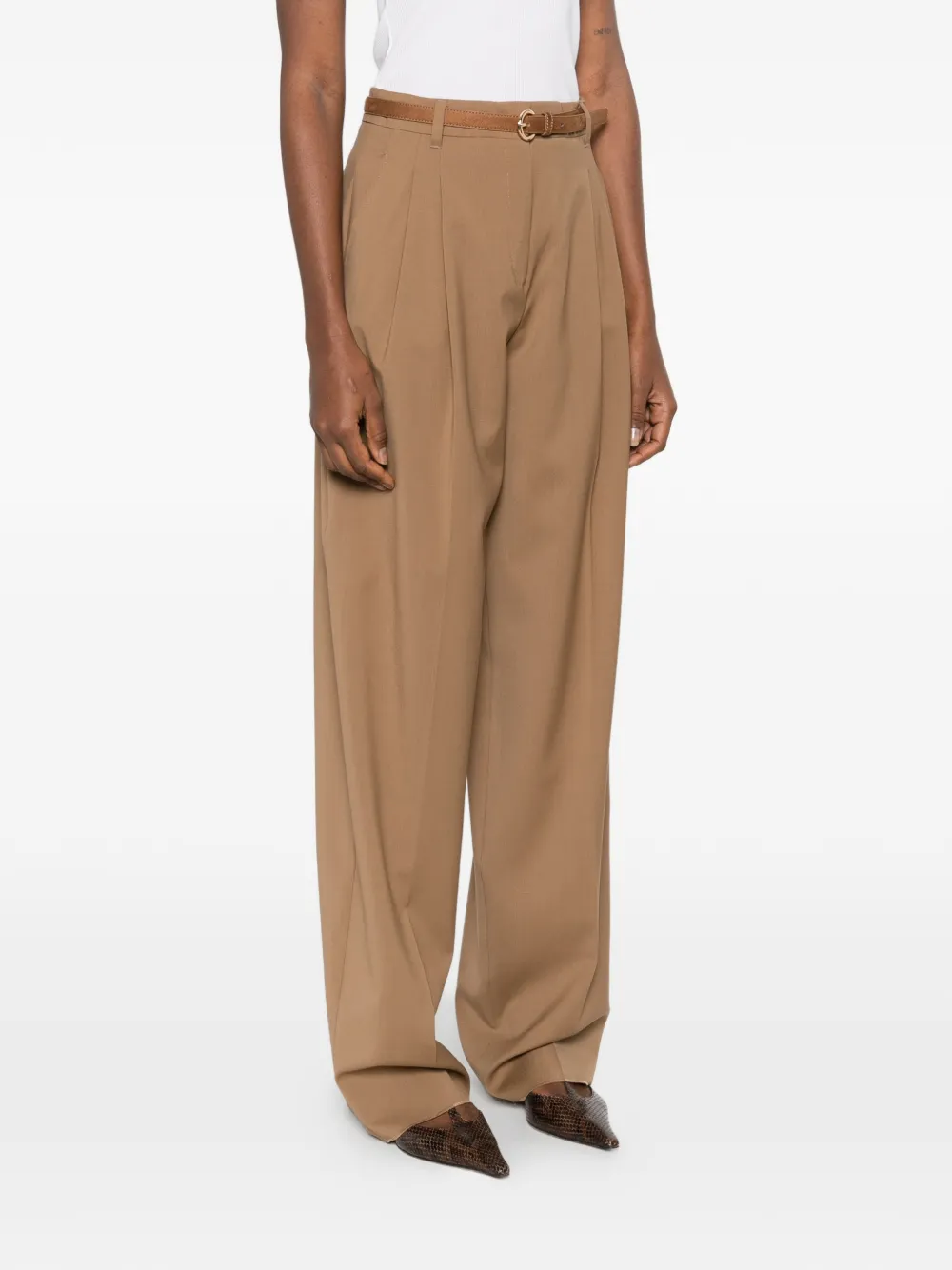  Max Mara Pleated Belted Trousers - Brown 