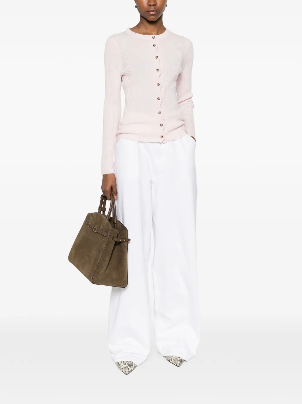  Allude Ribbed Cardigan - Pink 