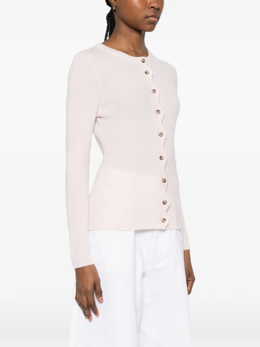 Allude Ribbed Cardigan - Pink 
