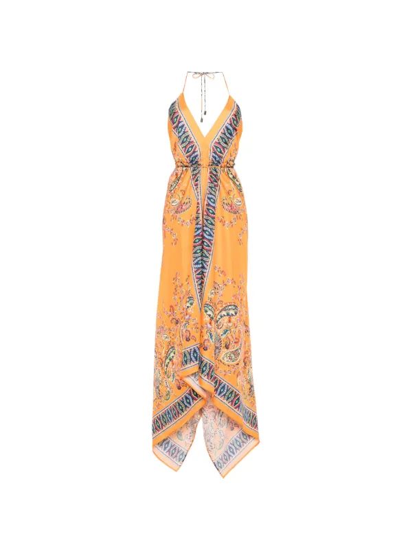 etro orange dress Printed Ruffled Midi Dress
