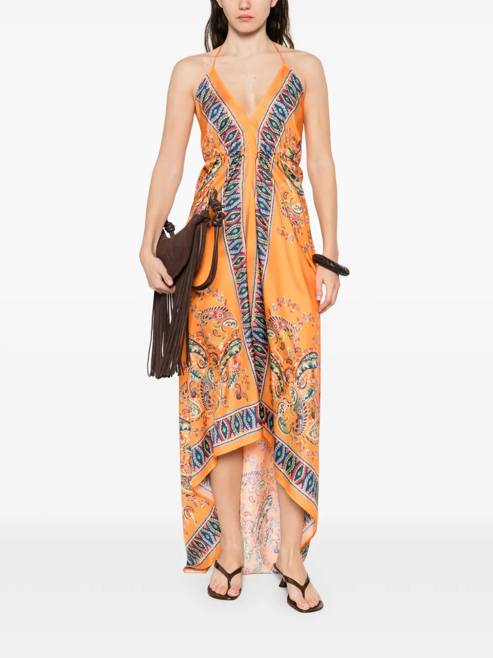 ETRO Midi-jurk met paisley-print en halternek Oranje