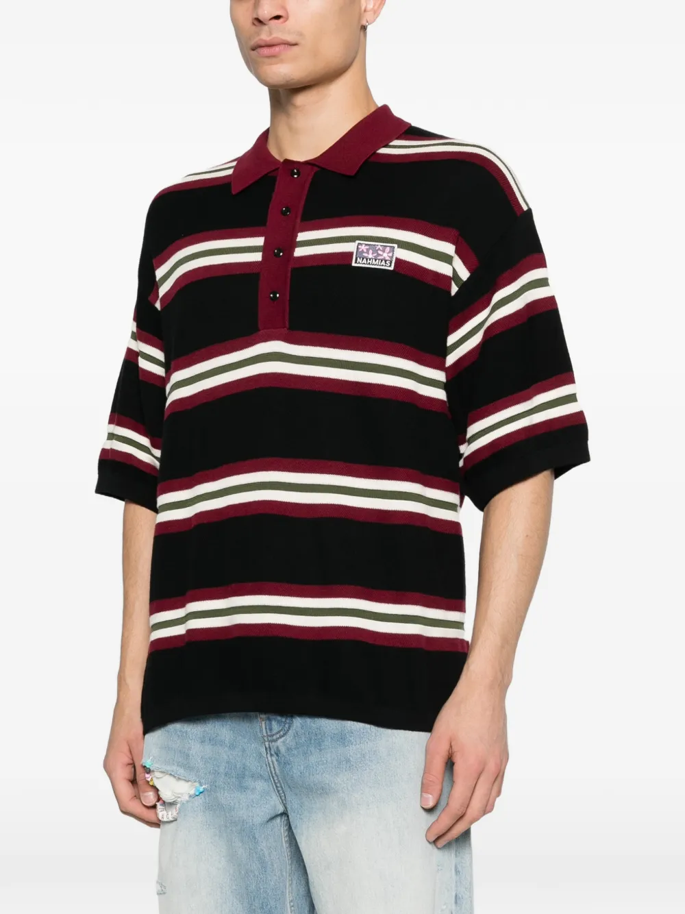 Nahmias Gestreept poloshirt Zwart