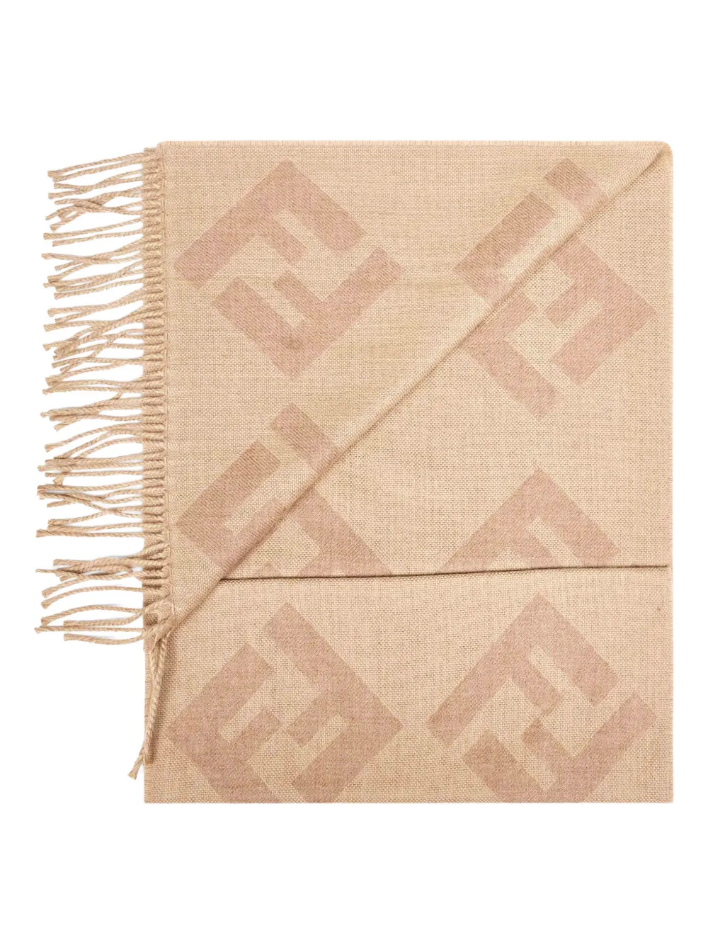 FENDI diagonal macro ff fringed scarf - Beige
