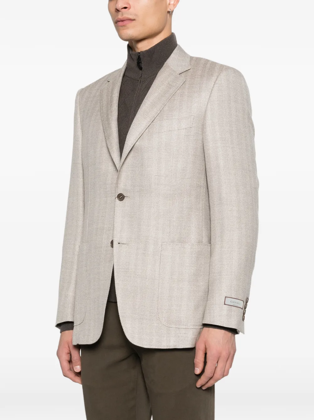  Canali Button Herringbone Blazer - Neutrals 