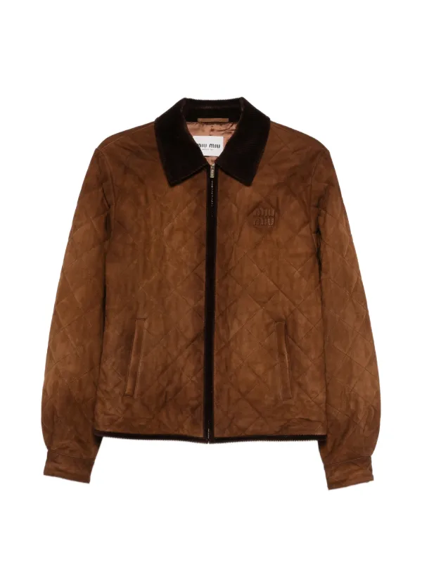 Miu Miu Quilted-design Corduroy-collar Jacket in Brown