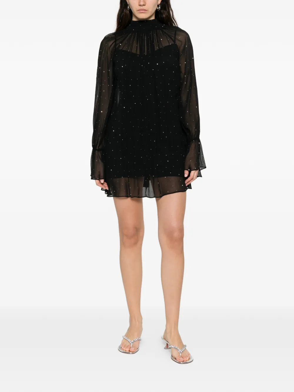 STAUD Roux pleated ruffled mini dress - Zwart