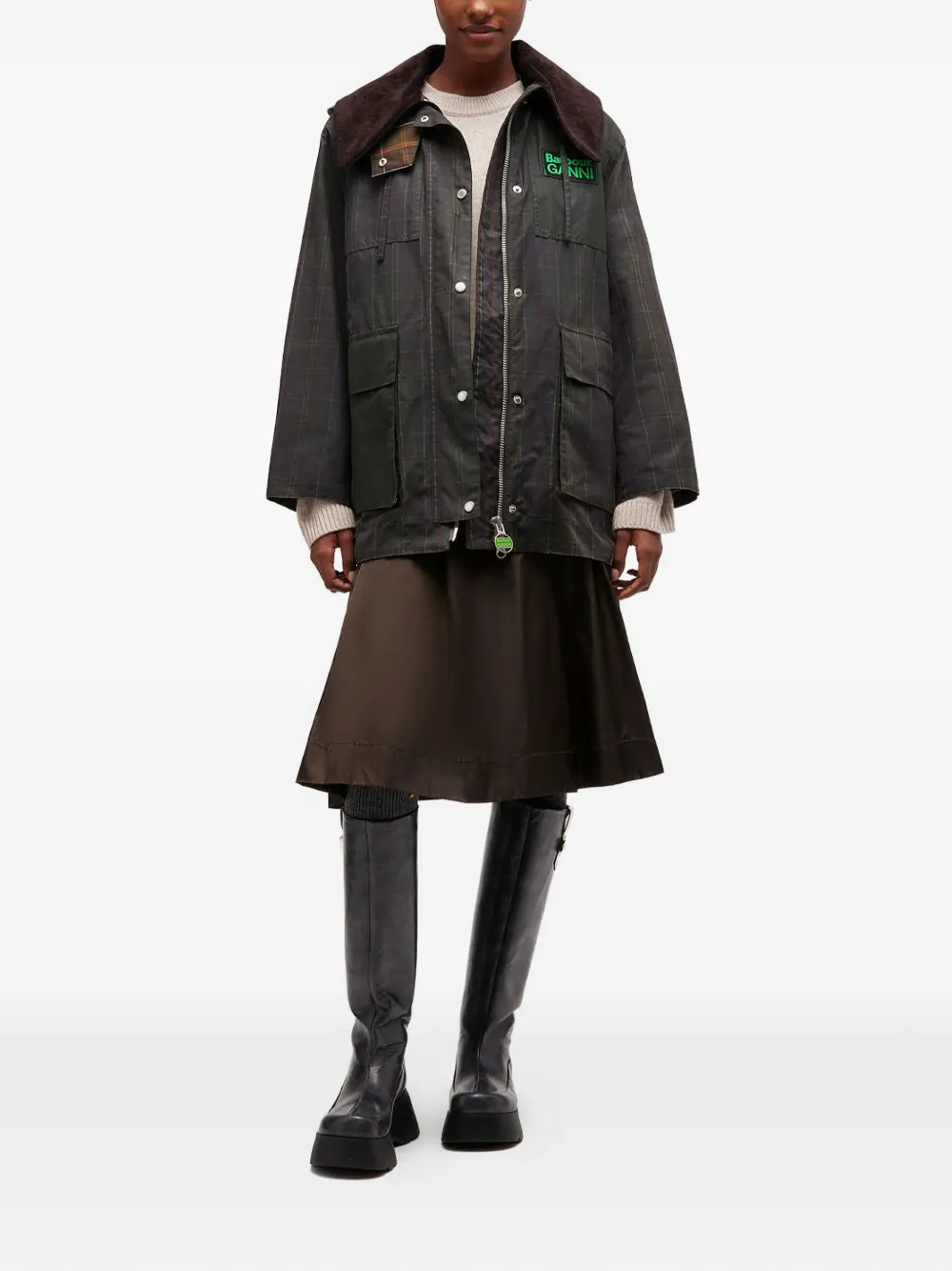  Ganni Patchwork Hooded Jacket - Green 