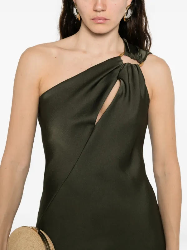 Max Mara One-shoulder Knotted Midi Dress - Green Max Mara One-shoulder Knotted Midi Dress - Green