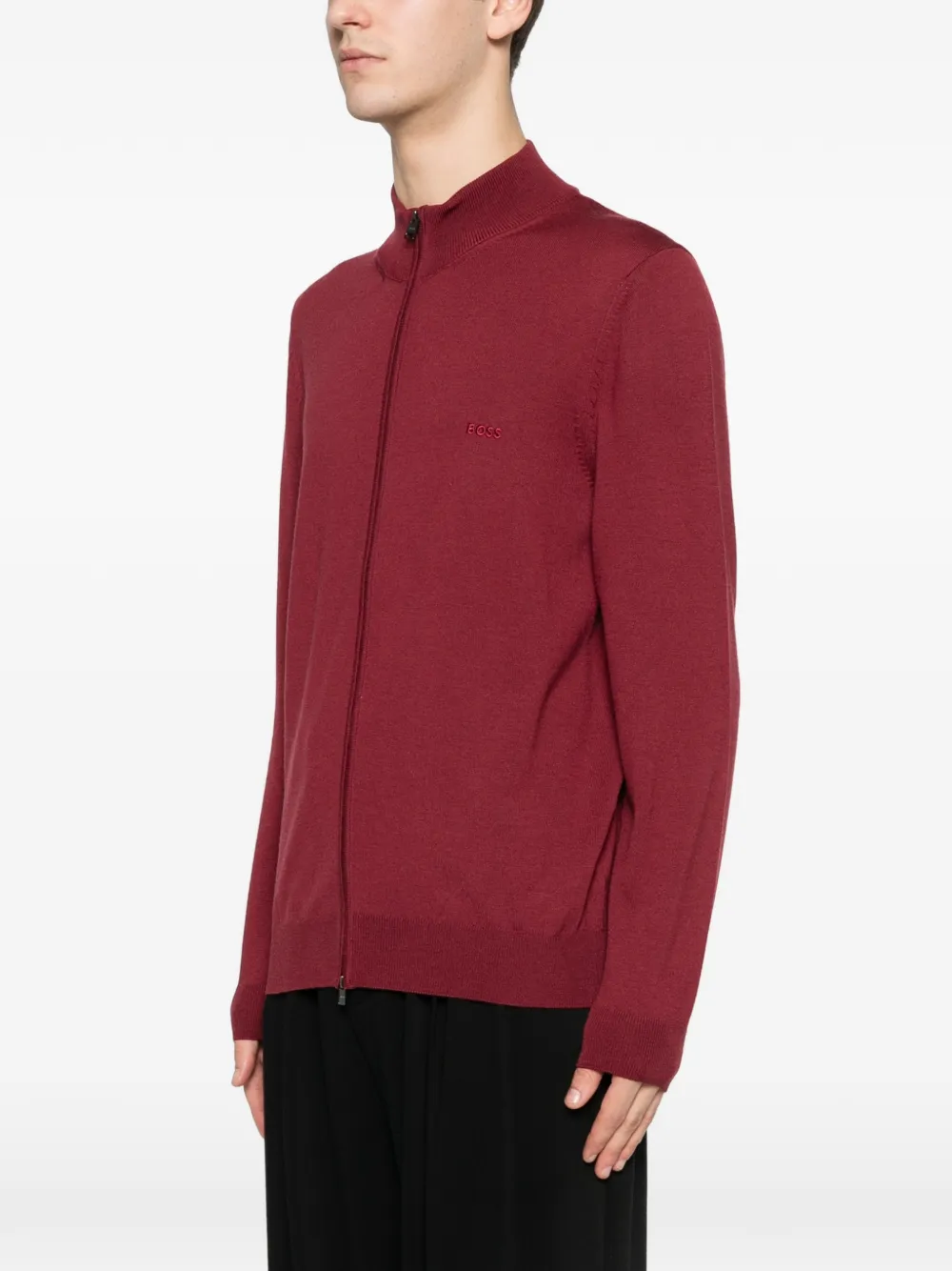  Boss Zip Plain Cardigan - Red 