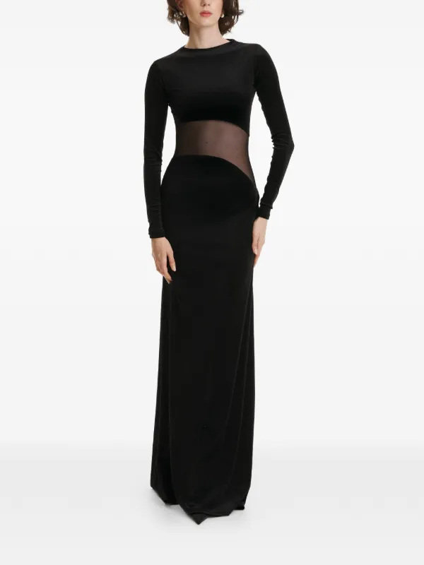 crushed velvet maxi dress long sleeve Black Velvet Lace Maxi Dress main image 0