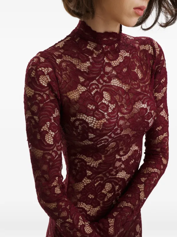2310 Studio Long-sleeves Lace Maxi Dress - Red