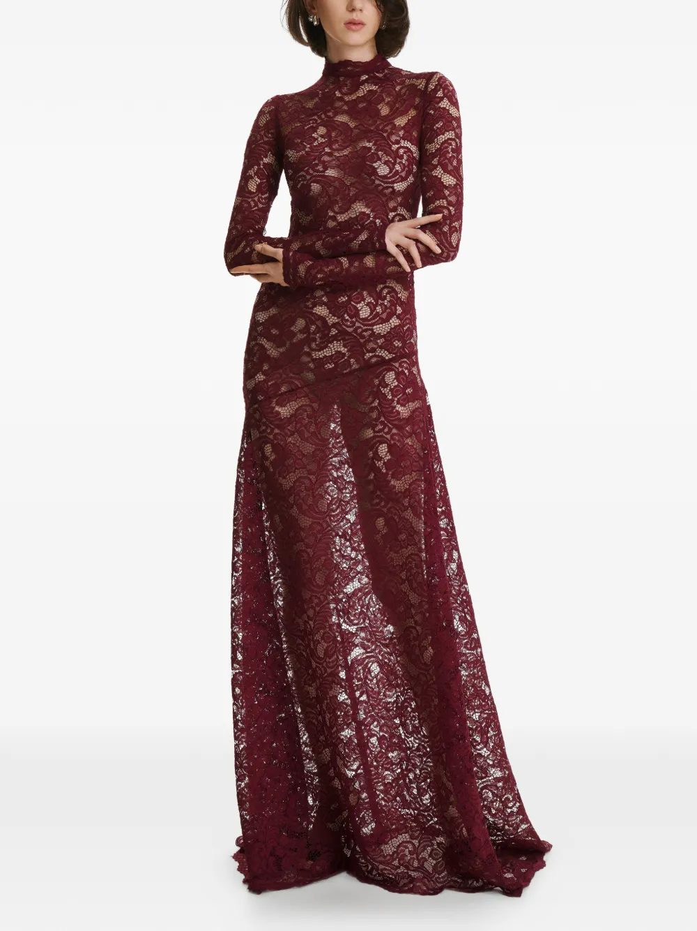 2310 STUDIO long-sleeves lace maxi dress - Rood