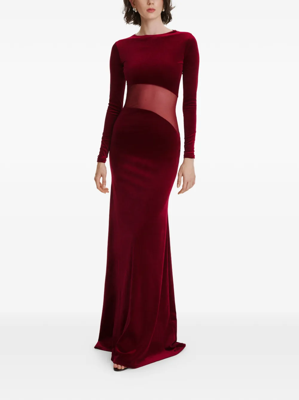 2310 STUDIO mesh-panel long-sleeves maxi dress - Rosso