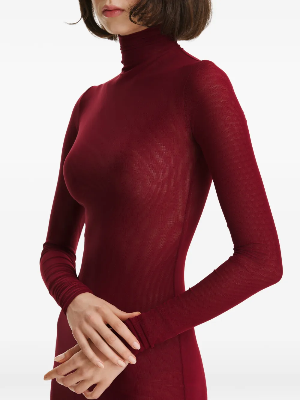 2310 STUDIO Maxi-jurk met col en lange mouwen Rood