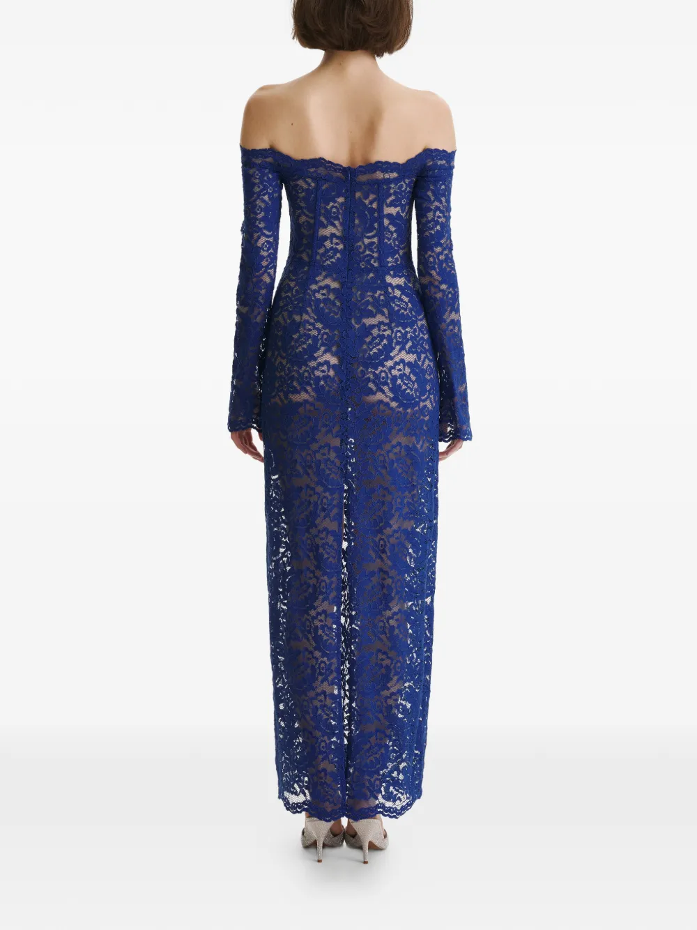 2310 STUDIO off-shoulder lace maxi dress - Blauw